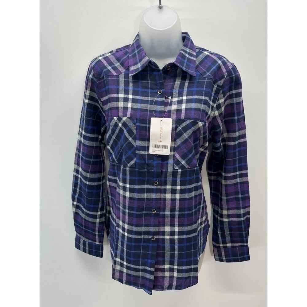 NWT Lilicherry Long Sleeve Plaid Flannel Button Up Shirt Size 8